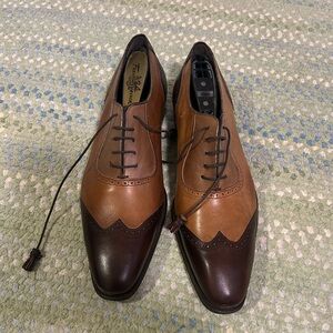 MEZLAN size 10, Benoni caramel two tone wingtip dress shoes